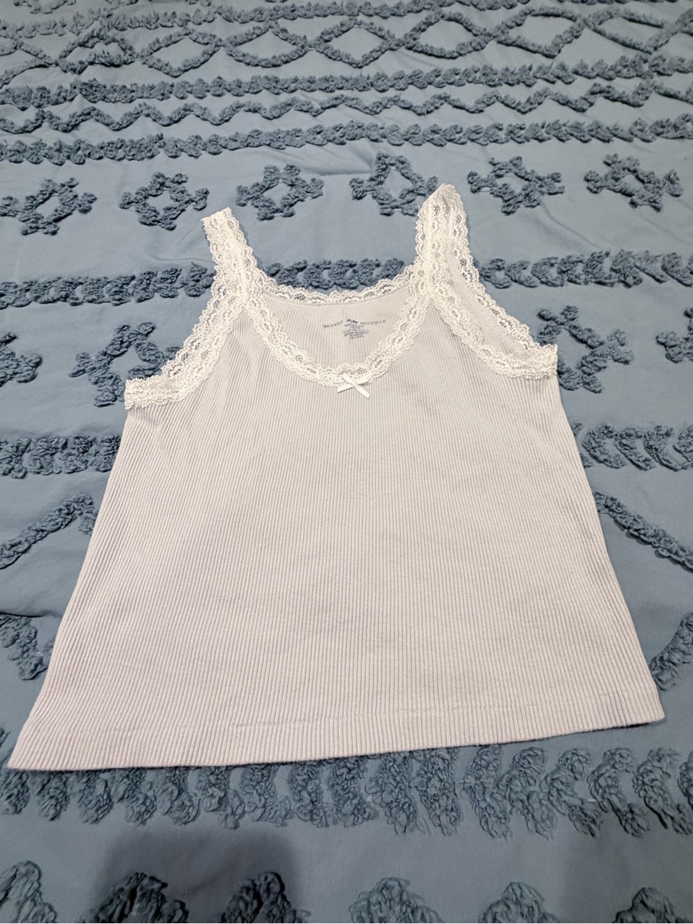 Brandy Melville Light Blue Gray Lace Trim Ribbed Crop Tank One Size S/M